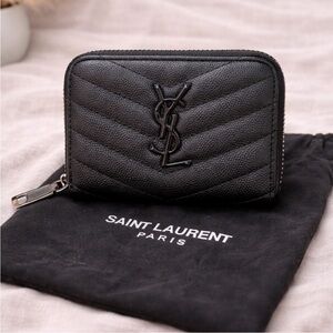 “Saint Laurent” “YSL” Black Zip Around Card Holder Wallet